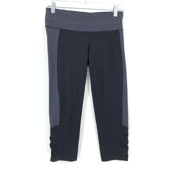 Athleta Cropped Leggings Women's Size Small Gray Striped Black Ruched Leg - Picture 1 of 7
